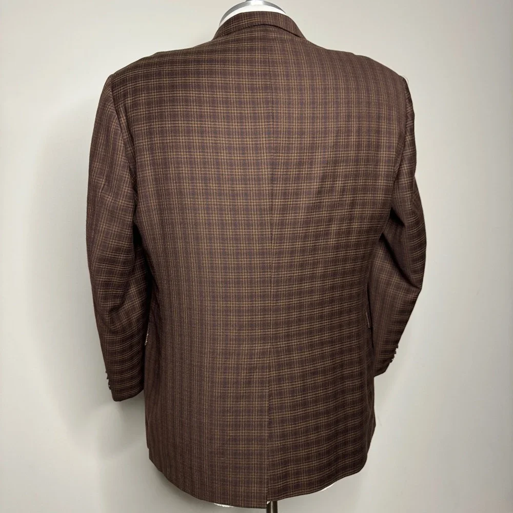 Hart Schaffner Marx Gold Trumpeter Mens Brown Plaid Blazer‎ Coat 46R - Picture 2 of 10